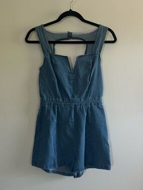 Jealous Tomato Denim One-Piece Romper in Blue Small